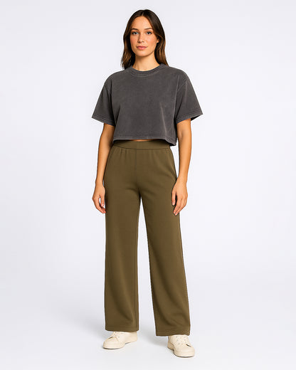 Booh Branded Women Oversized Crop T-Shirt - Charcoal WTT-17