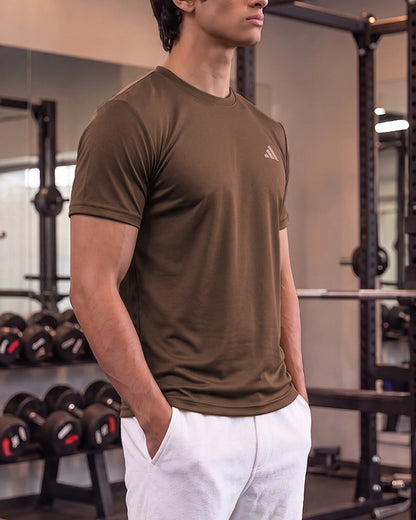 Adids Branded Men's Essential Performance Athletic T-Shirt - Coffee Brown MDT-41