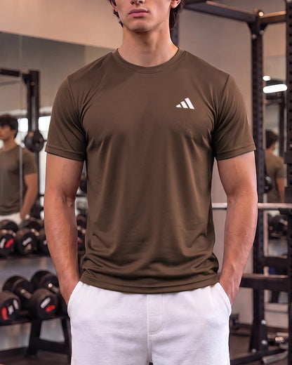 Adids Branded Men's Essential Performance Athletic T-Shirt - Coffee Brown MDT-41