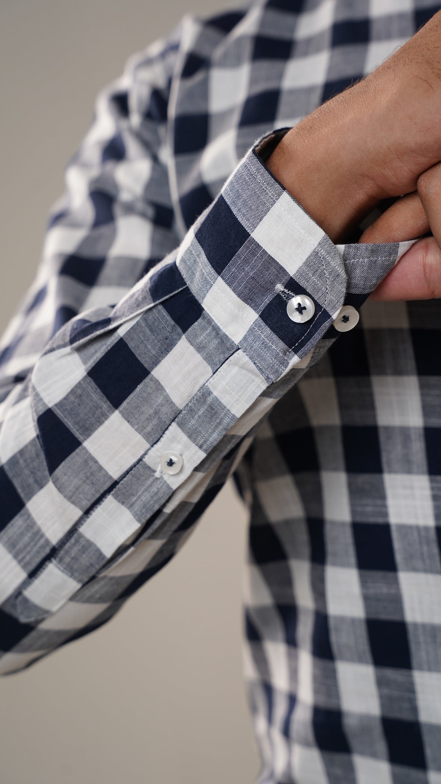 Moos Branded Mens Casual Shirt-Navy & White Large Gingham Check MCS-36