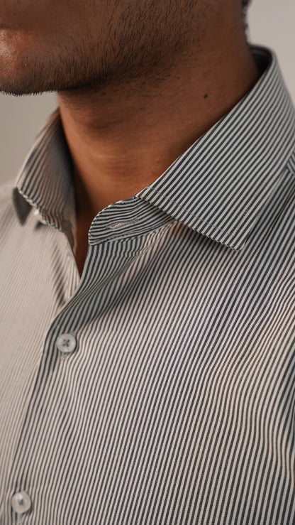 Calvy Klien Branded Mens Formal Shirt-Grey And White Stripe MFS-52