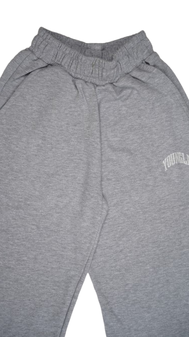 Younglay Branded Wide-Leg Fleece Trouser - Stone Grey UT-28
