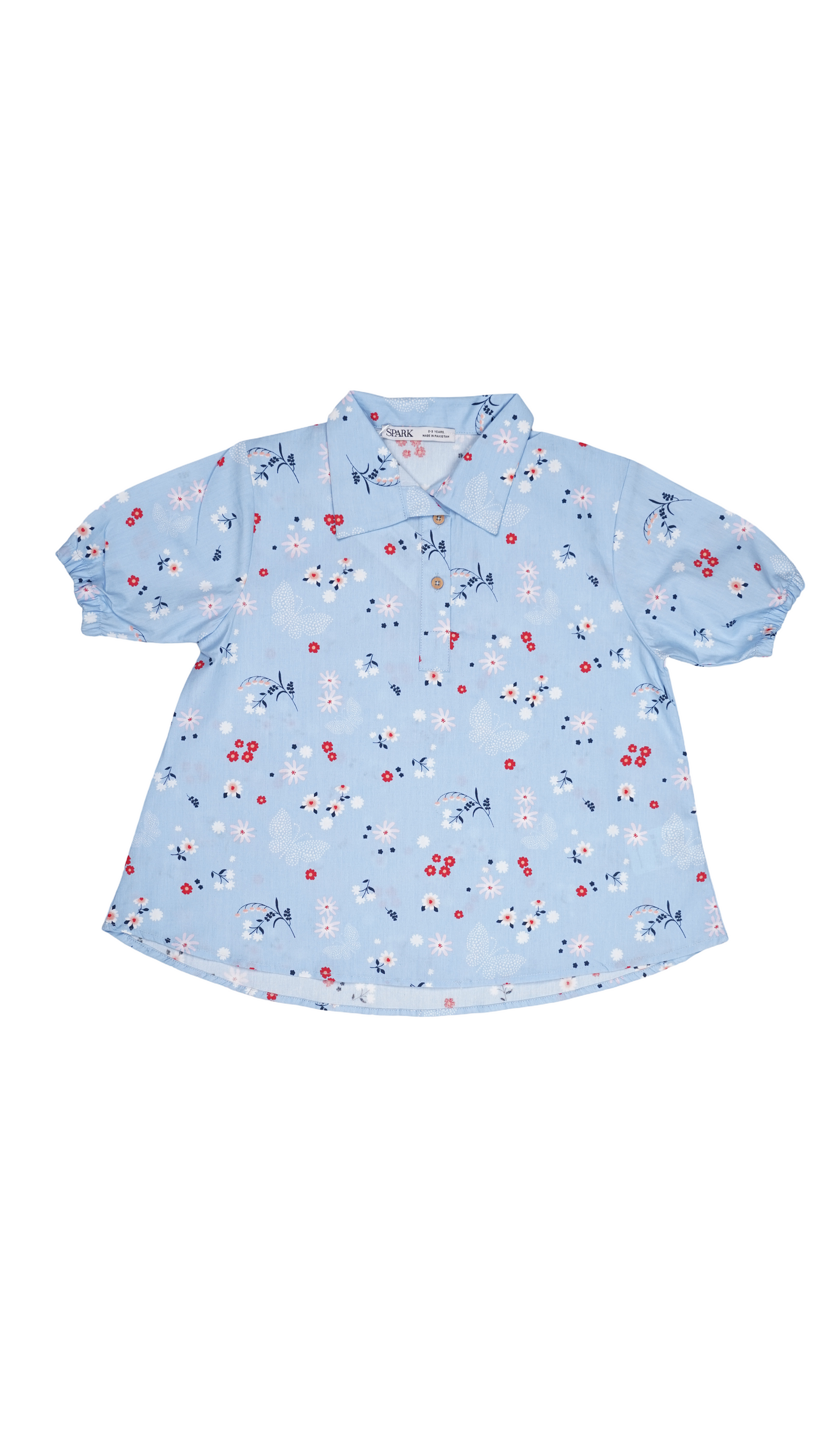 Spark Branded Girls Floral Print Cotton Shirt – Sky Blue GF-07