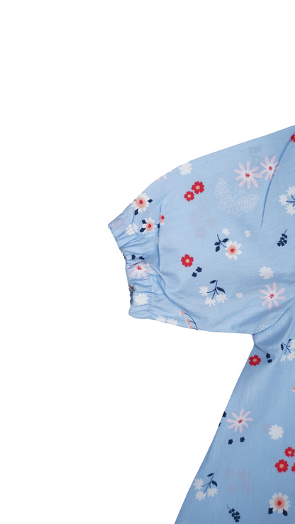 Spark Branded Girls Floral Print Cotton Shirt – Sky Blue GF-07