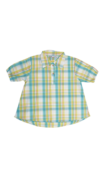 Spark Branded Girls Checkered Cotton Shirt Dress – Mint & Yellow GF-05