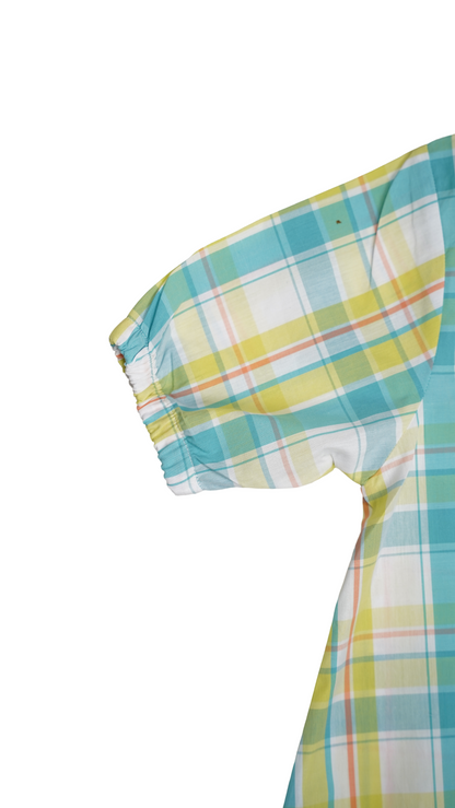 Spark Branded Girls Checkered Cotton Shirt Dress – Mint & Yellow GF-05