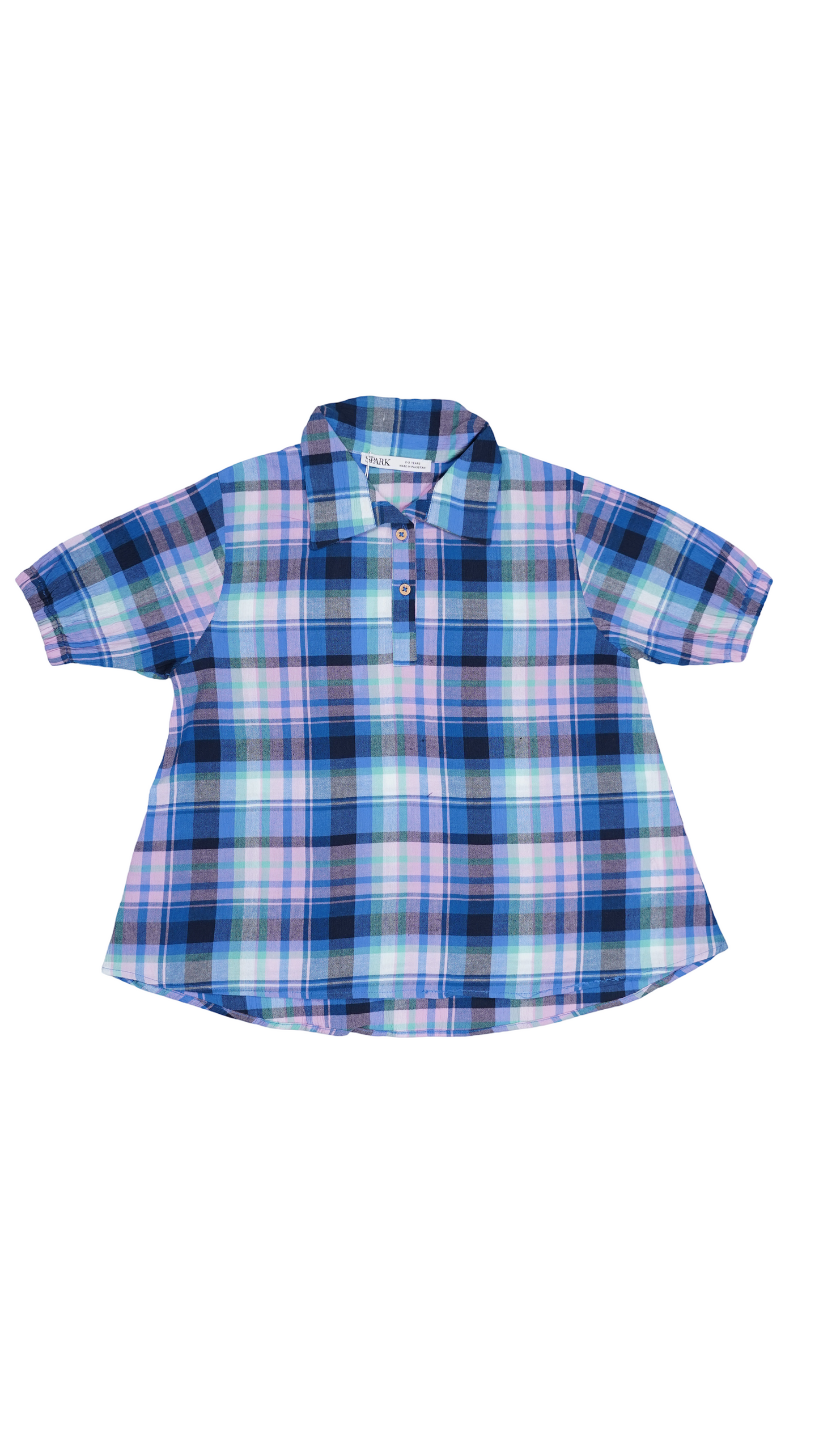 Spark Branded Girls Checkered Shirt  – Blue & Lilac GF-08