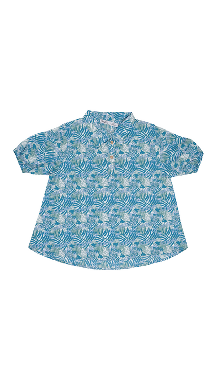 Spark Branded Girls Tropical Leaf Print Cotton Shirt – Aqua Blue GF-03
