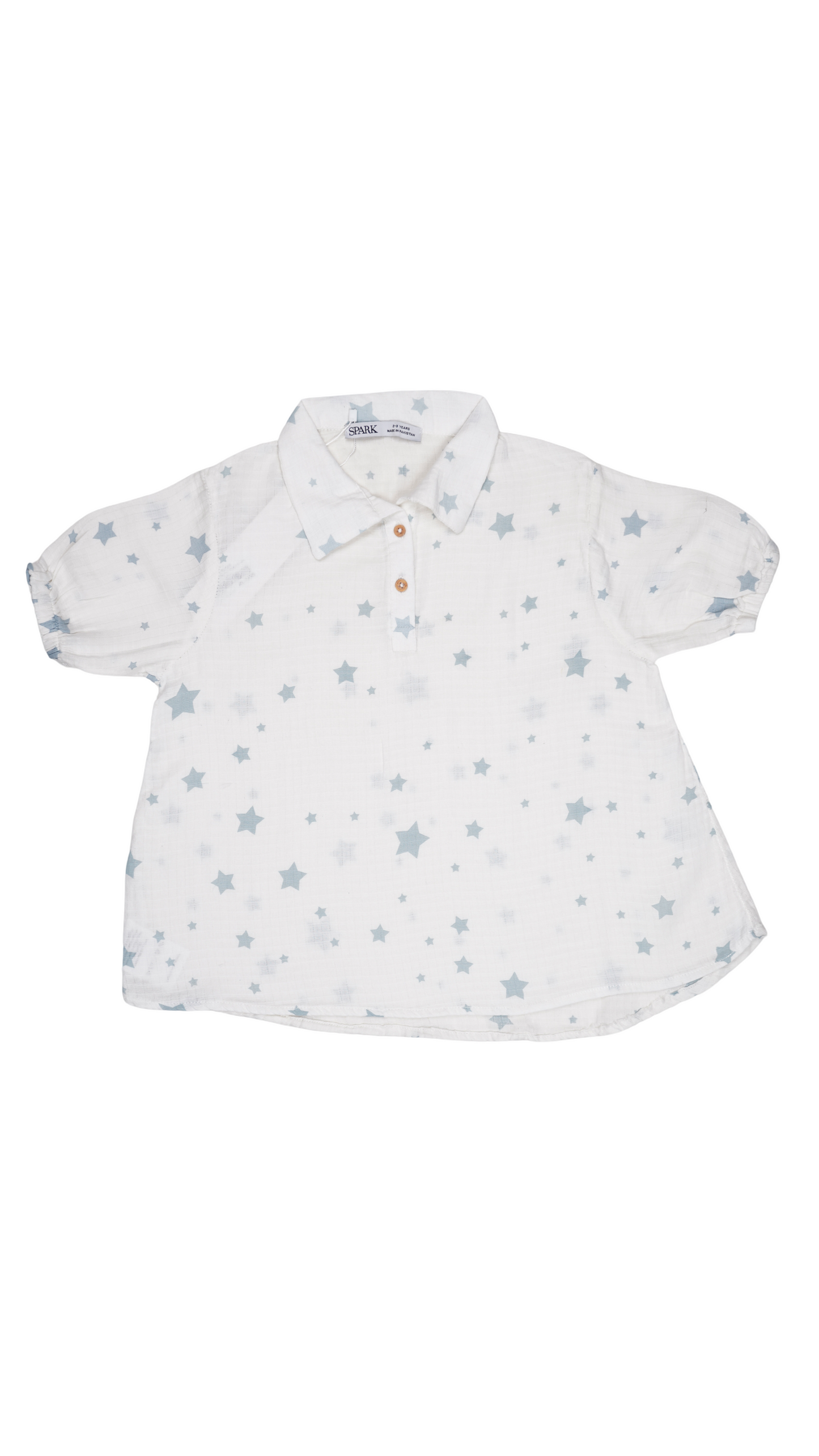 Spark Branded Girls Star Print Cotton Shirt – Soft White GF-02