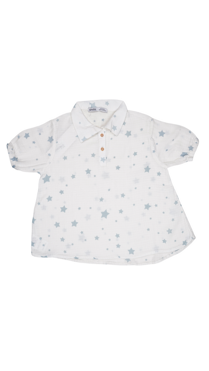 Spark Branded Girls Star Print Cotton Shirt – Soft White GF-02