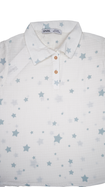 Spark Branded Girls Star Print Cotton Shirt – Soft White GF-02