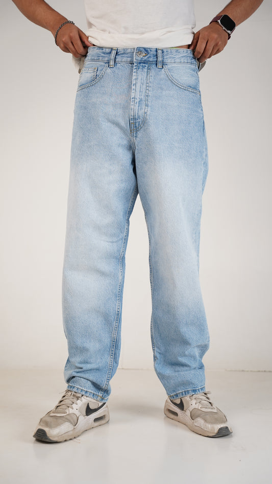 PullNBear Branded Men’s Baggy Fit Denim Jeans - Light Blue MJ-19