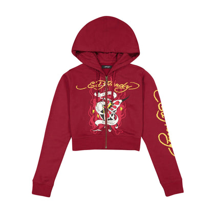 ED HRDY Branded Women's Crop Zipper Hoodie Mehroon Color Color HRDH-11
