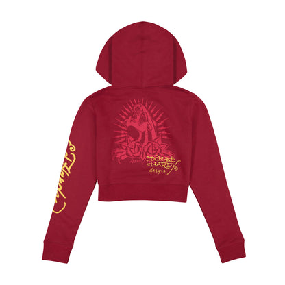 ED HRDY Branded Women's Crop Zipper Hoodie Mehroon Color Color HRDH-11