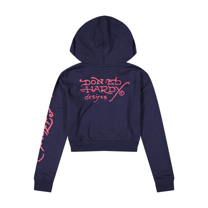 ED HRDY Branded Women's Crop Zipper Hoodie Navy Blue Color HRDH-13