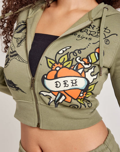 ED HRDY Branded Women's Crop Zipper Hoodie Green Color HRDH-15