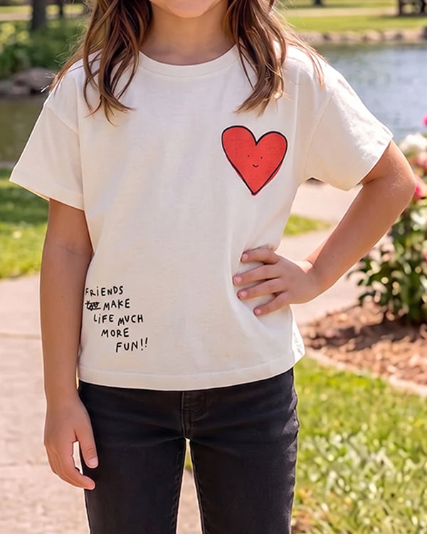 ZARRAA Branded Girl's T-shirt White Color with Red Heart GTS-02