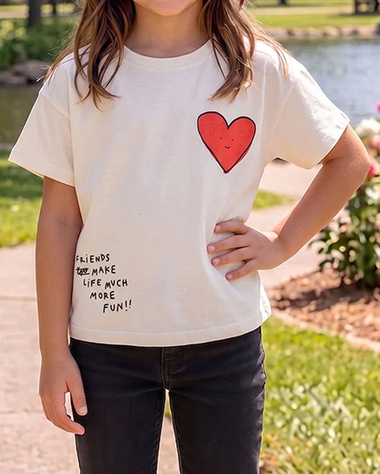 ZARRAA Branded Girl's T-shirt White Color with Red Heart GTS-02