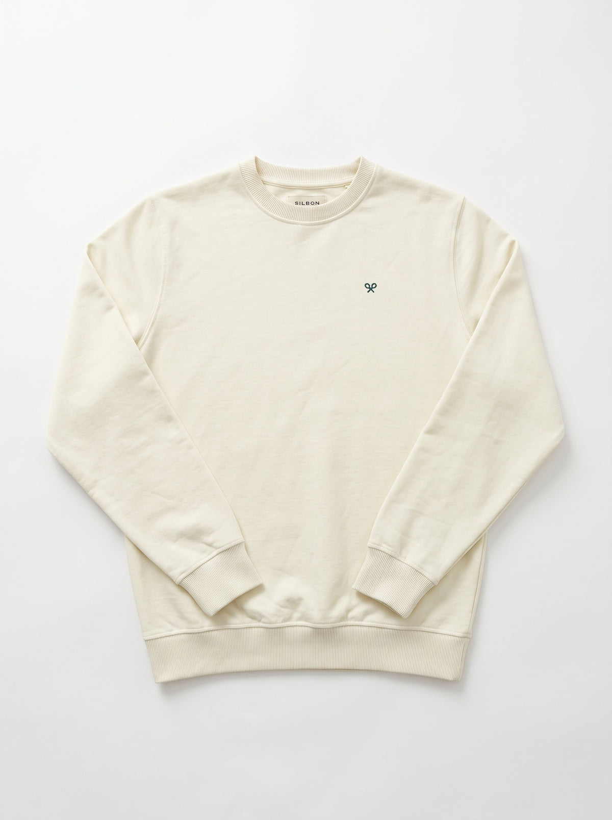 Branded Unisex Ribbon Back-Print Cream Crewneck Sweatshirt Sp-76