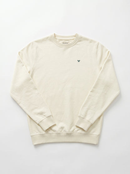 Branded Unisex Ribbon Back-Print Cream Crewneck Sweatshirt Sp-76