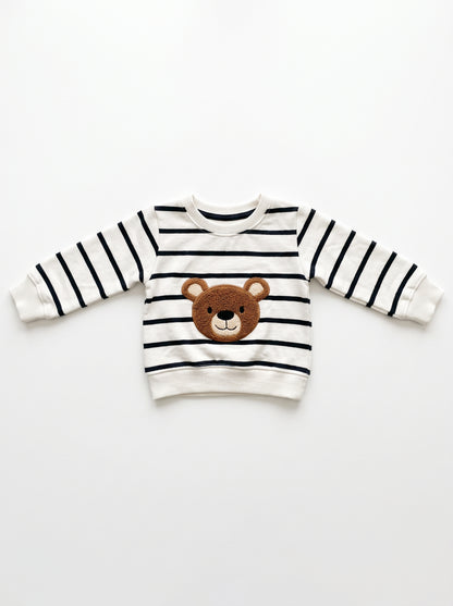 Branded Kids Striped Teddy Bear Patch Sweatshirt Sp-13