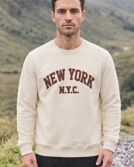 Branded Mens Textured Fleece Sweatshirt - Off-White Sp-36