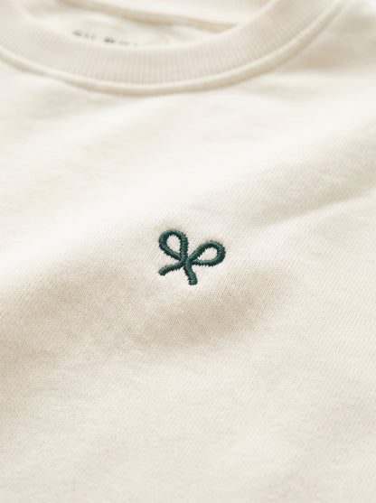 Branded Unisex Ribbon Back-Print Cream Crewneck Sweatshirt Sp-76