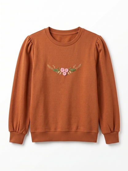 Branded Rust Embroidered Floral Sweatshirt Sp-19