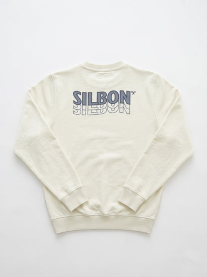 Branded Unisex Ribbon Back-Print Cream Crewneck Sweatshirt Sp-76