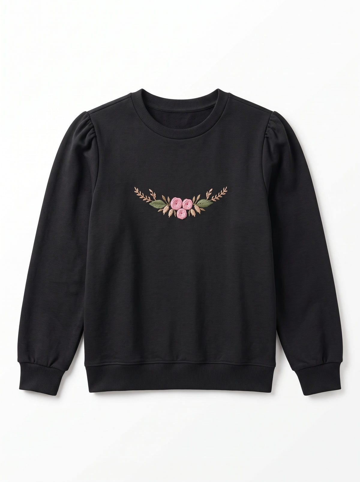 Branded Embroidered Floral Black Sweatshirt Sp-18