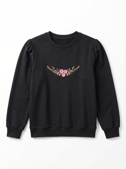 Branded Embroidered Floral Black Sweatshirt Sp-18