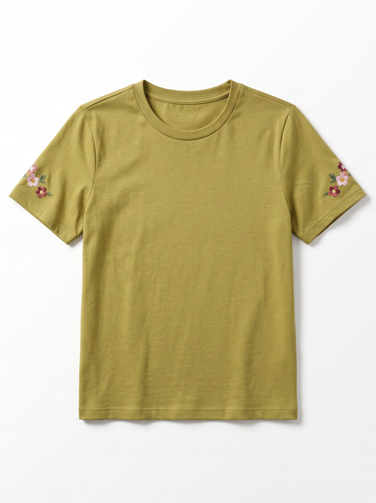 Branded Womens Olive Green Floral Embroidered Casual T-Shirt Sp-25