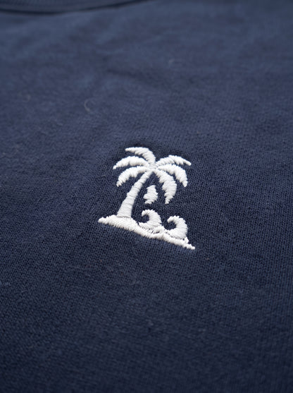 Mangos Branded Women's Tropical Beach Paradise Embroidered Crewneck Sweatshirt – Navy Sp-71