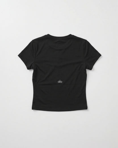 Alos Branded Women's Short Sleeve Athletic Crop Top - Black WTT-22