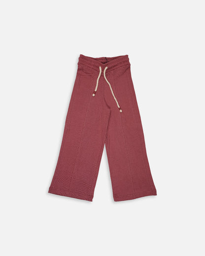 Winters Girls’ Ribbed Cotton Wide-Leg Drawstring Trousers – Dusty Rose GT-04