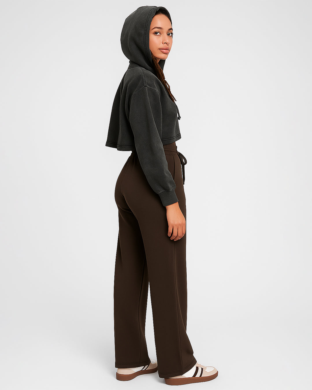 Fashion Nva Branded Women’s Washed Cropped Zip Hoodie – Charcoal Black FNWJ-02