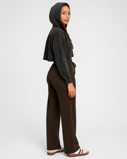 Fashion Nva Branded Women’s Washed Cropped Zip Hoodie – Charcoal Black FNWJ-02