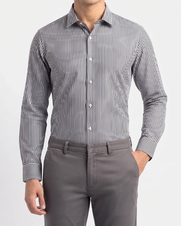 Michael Krs Branded Men's Slim Fit Striped Shirt White & Black Color MFS-09