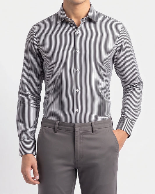 Michael Krs Branded Men's Slim Fit Striped Shirt White & Black Color MFS-09