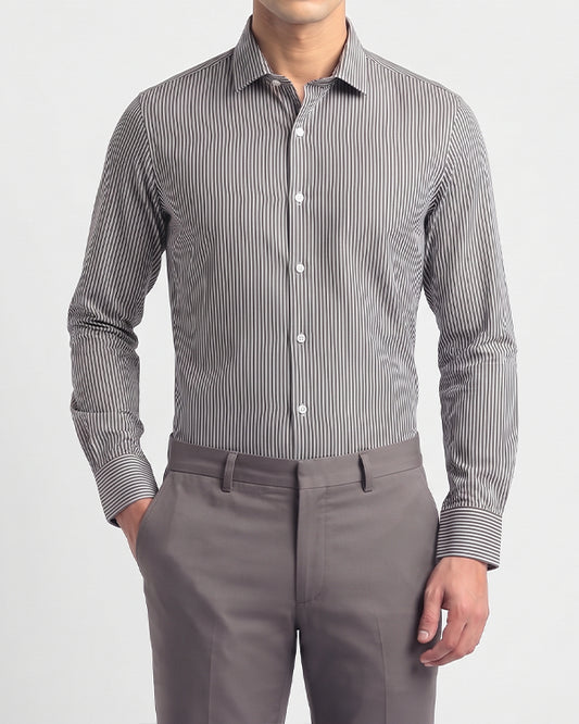 Calvy Klien Branded Men’s Classic Striped Formal Shirt – Navy & White MFS-14