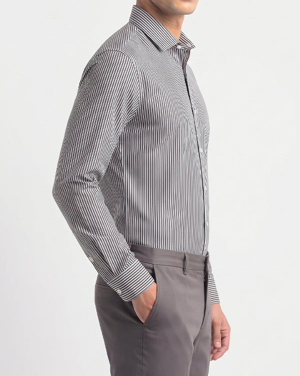 Calvy Klien Branded Men’s Classic Striped Formal Shirt – Navy & White MFS-14