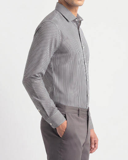 Calvy Klien Branded Men’s Classic Striped Formal Shirt – Navy & White MFS-14