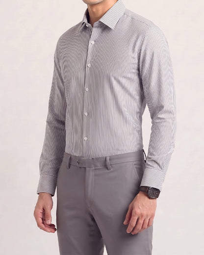 Calvy Klien Branded Men’s Classic Striped Formal Shirt – Grey & White MFS-16