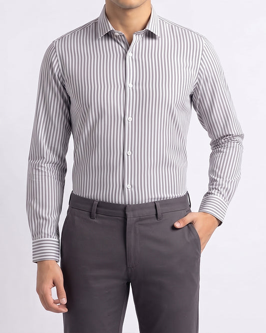 Calvy Klien Branded Men’s Classic Striped Formal Shirt – Grey & White MFS-16