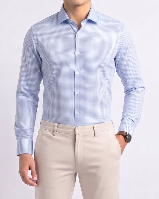 Calvy Klien Branded Men’s Sky Blue Micro Check Shirt MFS-17