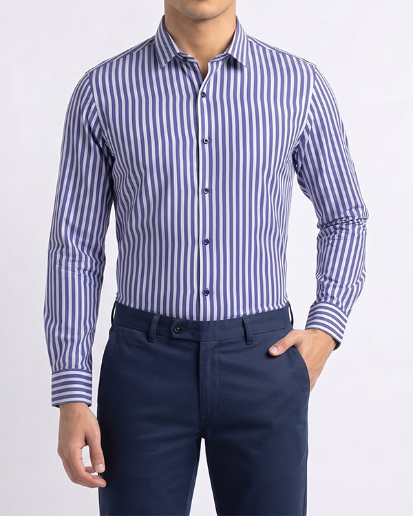 Calvy Klien Branded Men’s Blue & White Vertical Striped Shirt MFS-18