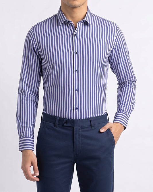 Calvy Klien Branded Men’s Blue & White Vertical Striped Shirt MFS-18