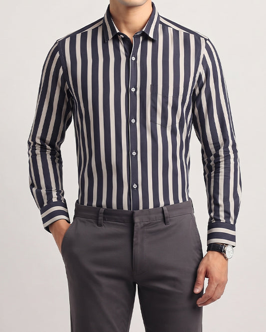 Zelig Branded Men’s Navy & White Vertical Stripe Slim-Fit Shirt MFS-25