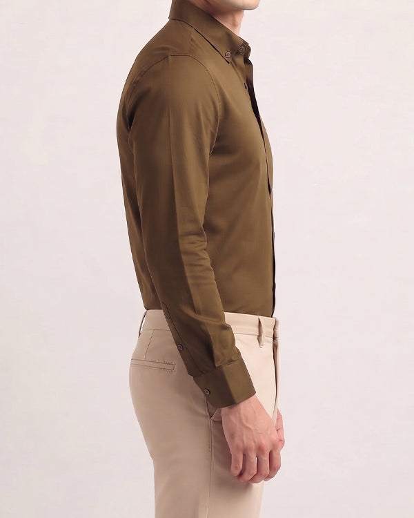 Zelig Branded Mens Formal Shirt-Dark Camel MFS-44