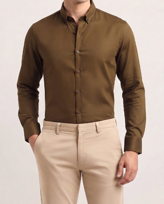 Zelig Branded Mens Formal Shirt-Dark Camel MFS-44